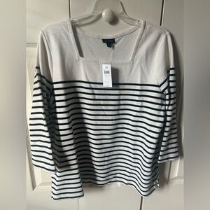 NWT. J Jill White & black Striped Square-Neck Knit Top